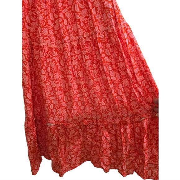 Anthropologie Dolan Smocked Red Motif Maxi Dress XS Pink Floral Long Sleeves - Picture 7 of 9